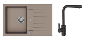 StrongSinks S3 Set zlew Vardar 780 780x500mm granit beż + Bateria Ipoly czarna