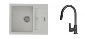 StrongSinks S3 Set zlew Vardar 615 615x500mm granit biały + Bateria Loira czarna