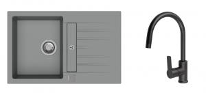 StrongSinks S3 Set zlew Vardar 780 780x500mm granit szary + Bateria Loira czarna