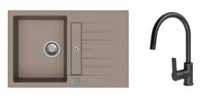 StrongSinks S3 Set zlew Vardar 780 780x500mm granit beż + Bateria Loira czarna
