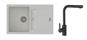 StrongSinks S3 Set zlew Vardar 780 780x500mm granit biały + Bateria Ipoly czarna