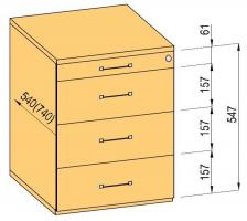 K-BBP kontejner 540mm typ 3/V 7 zásuvka plast celovýsuv dotah