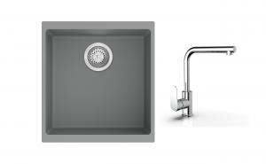 K-StrongSinks S3 Set zlew Hron 430x460mm granit szary + Bateria  Stréva chrom