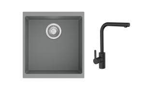 K-StrongSinks S3 Set zlew Hron 430x460mm granit szary + Bateria Ipoly czarna