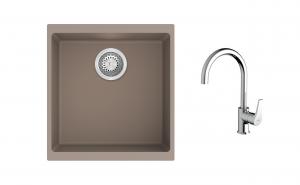 K-StrongSinks S3 Set zlew Hron 430x460mm granit brąz + Bateria Rhona chrom