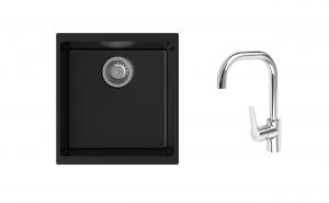 K-StrongSinks S3 Set zlew Hron 430x460mm granit czarny + Bateria Garonne chrom