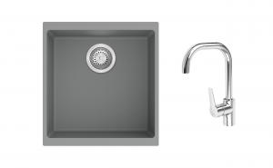 K-StrongSinks S3 Set zlew Hron 430x460mm granit szary + Bateria Garonne chrom