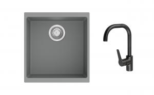 K-StrongSinks S3 Set zlew Hron 430x460mm granit szary + Bateria Garonne czarna