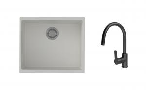 K-StrongSinks S3 Set zlew Hron 530x460mm granit biały + Bateria Loira czarna