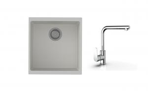 K-StrongSinks S3 Set zlew Hron 430x460mm granit biały + Bateria  Stréva chrom