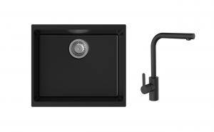K-StrongSinks S3 Set zlew Hron 530x460mm granit czarny + Bateria Ipoly czarna