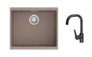 K-StrongSinks S3 Set zlew Hron 530x460mm granit brąz + Bateria Garonne czarna