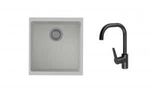 K-StrongSinks S3 Set zlew Hron 430x460mm granit biały + Bateria Garonne czarna