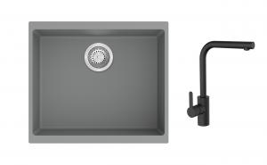 K-StrongSinks S3 Set zlew Hron 530x460mm granit szary + Bateria Ipoly czarna