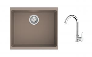 K-StrongSinks S3 Set zlew Hron 530x460mm granit brąz + Bateria Seina chrom