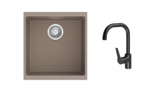 K-StrongSinks S3 Set zlew Hron 430x460mm granit brąz + Bateria Garonne czarna