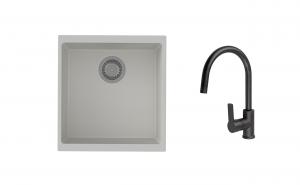 K-StrongSinks S3 Set zlew Hron 430x460mm granit biały + Bateria Loira czarna