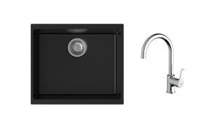 K-StrongSinks S3 Set zlew Hron 530x460mm granit czarny + Bateria Rhona chrom