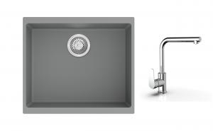 K-StrongSinks S3 Set zlew Hron 530x460mm granit szary + Bateria  Stréva chrom