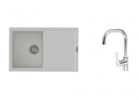 K-StrongSinks S3 zlew Labe 780x500mm granit biały + Bateria Garonne chrom