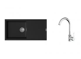 K-StrongSinks S3 zlew Labe 1000×500 mm granit czarny + bateria Seina chrom