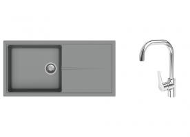 K-StrongSinks S3 zlew Labe 1000×500 mm granit szary + bateria Garonne chrom