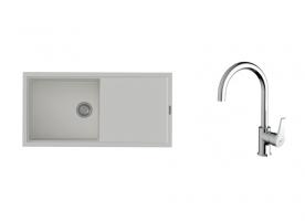 K-StrongSinks S3 zlew Labe 1000×500 mm granit biały + bateria Rhona chrom