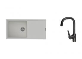 K-StrongSinks S3 zlew Labe 1000×500 mm granit biały + bateria Garonne czarna