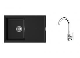 K-StrongSinks S3 zlew Labe 780×500 mm granit czarny + bateria Seina chrom