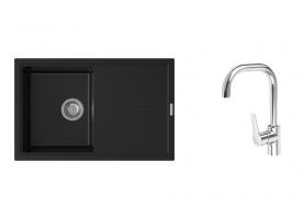 K-StrongSinks S3 zlew Labe 780x500mm granit czarny + Bateria Garonne chrom
