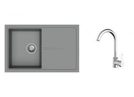 K-StrongSinks S3 zlew Labe 780x500mm granit szary + Bateria Seina chrom