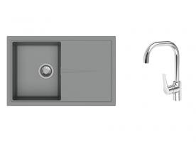 K-StrongSinks S3 zlew Labe 780x500mm granit szary + Bateria Garonne chrom