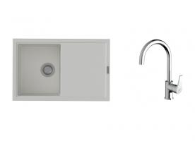 K-StrongSinks S3 zlew Labe 780×500 mm granit biały + bateria Rhona chrom