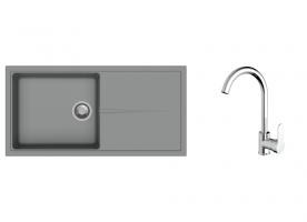 K-StrongSinks S3 zlew Labe 1000×500 mm granit szary + bateria Seina chrom