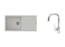 K-StrongSinks S3 zlew Labe 1000×500 mm granit biały + bateria Garonne chrom