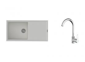 K-StrongSinks S3 zlew Labe 1000×500 mm granit biały + bateria Seina chrom
