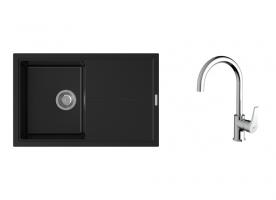 K-StrongSinks S3 zlew Labe 780×500 mm granit czarny + bateria Rhona chrom