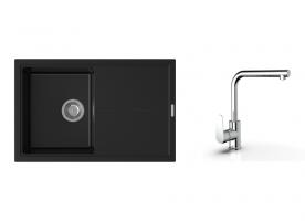 K-StrongSinks S3 zlew Labe 780×500 mm granit czarny + bateria Stréva chrom