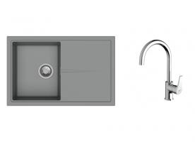 K-StrongSinks S3 zlew Labe 780x500mm granit szary + Bateria Rhona chrom