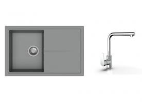 K-StrongSinks S3 zlew Labe 780×500 mm granit szary + bateria Stréva chrom
