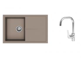K-StrongSinks S3 zlew Labe 780×500 mm granit beżowy + bateria Garonne chrom