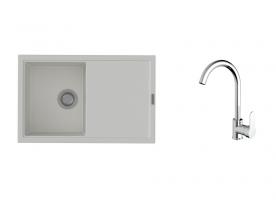 K-StrongSinks S3 zlew Labe 780x500mm granit biały + Bateria Seina chrom