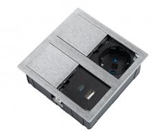 VersaHit Dual gniazdo elekt. 1x 230V Schuko, USB A/C 5V aluminium szlifowane