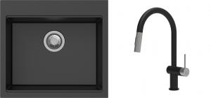 K-StrongSinks S3 Set zlew Ipel 560x510mm granit czarny + Bateria Neris czarna