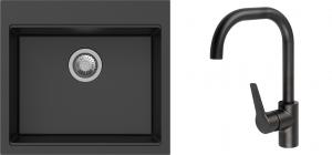 K-StrongSinks S3 Set zlew Ipel 560x510mm granit czarny + Bateria Garonne czarna