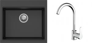 K-StrongSinks S3 Set zlew Ipel 560x510mm granit czarny + Bateria Seina chrom
