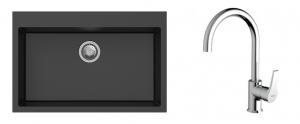K-StrongSinks S3 Set zlew Ipel 780x510mm granit czarny + Bateria Rhona chrom