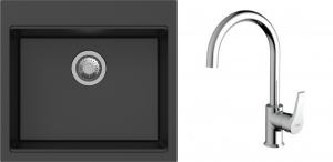 K-StrongSinks S3 Set zlew Ipel 560x510mm granit czarny + Bateria Rhona chrom