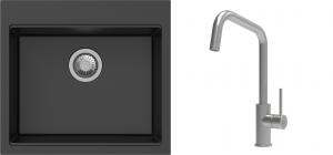 K-StrongSinks S3 Set zlew Ipel 560x510mm granit czarny + Bateria Arda nierdz.
