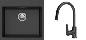 K-StrongSinks S3 Set zlew Ipel 560x510mm granit czarny + Bateria Loira czarna